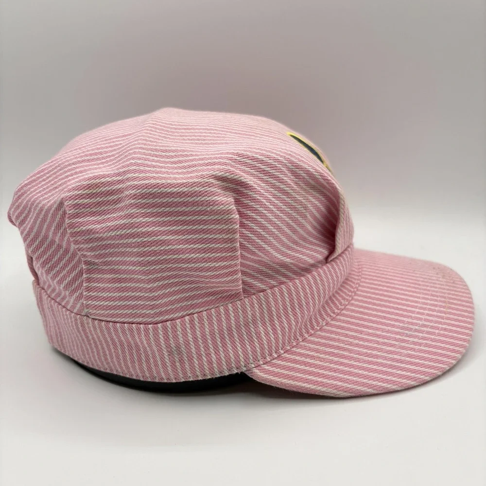 B&O Railroad Womens Hat Engineer Pink Striped Embroider Adjustable Snapback Cap